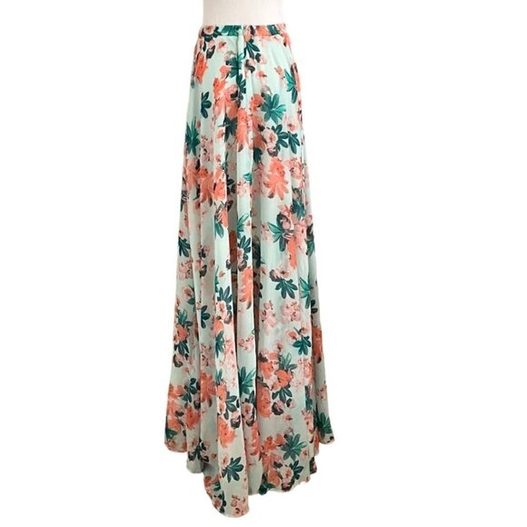 LULUS MINT CORAL FLORAL HIGH RISE MAXI CHIFFON SKIRT - XS - Picture 4 of 9